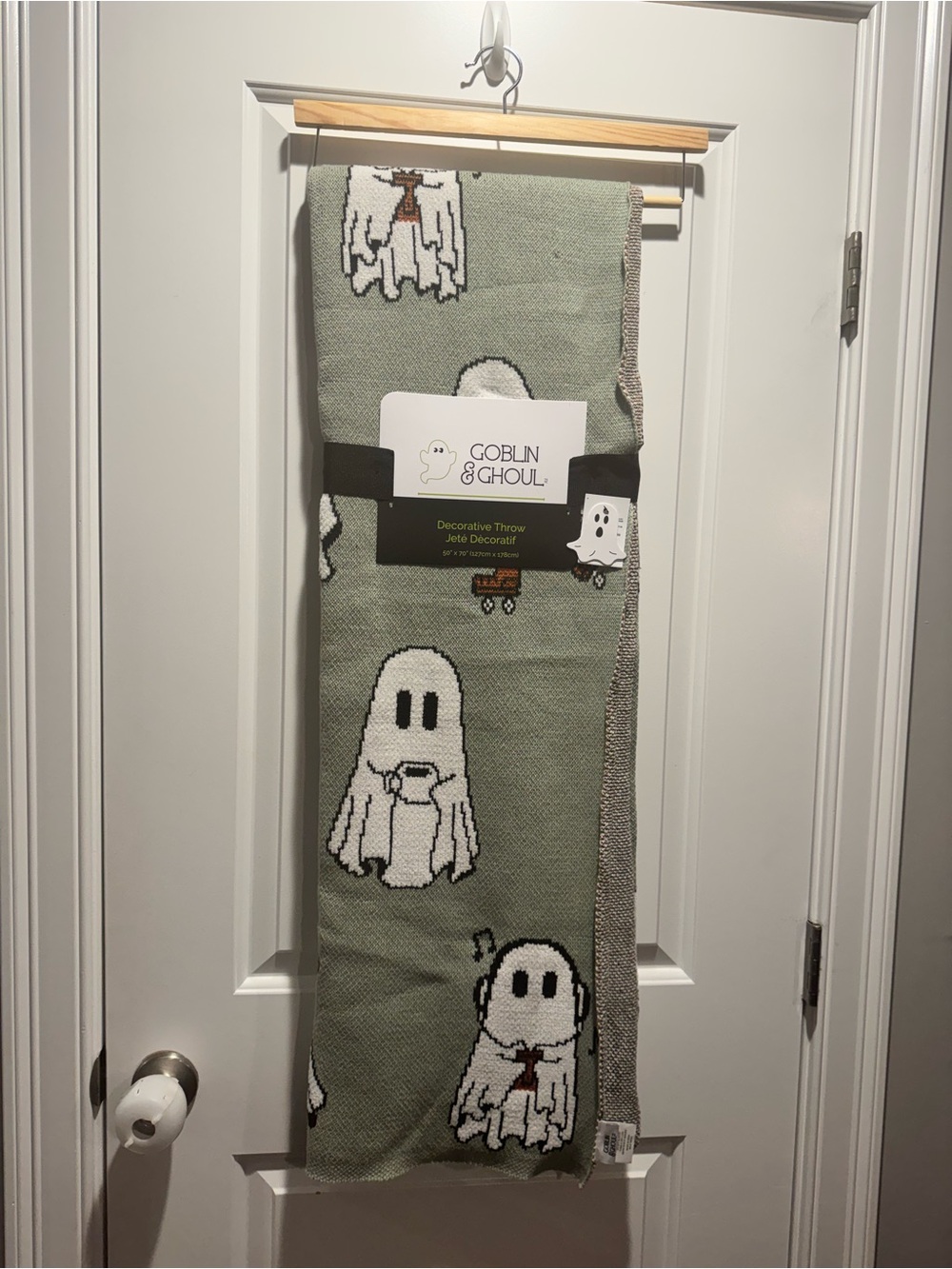 Goblin & Ghoul Ghost Decorative Throw - Sage Green skates, coffee, music